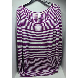 Women's BONGO Purple White Striped Crew Neck Sweater XL